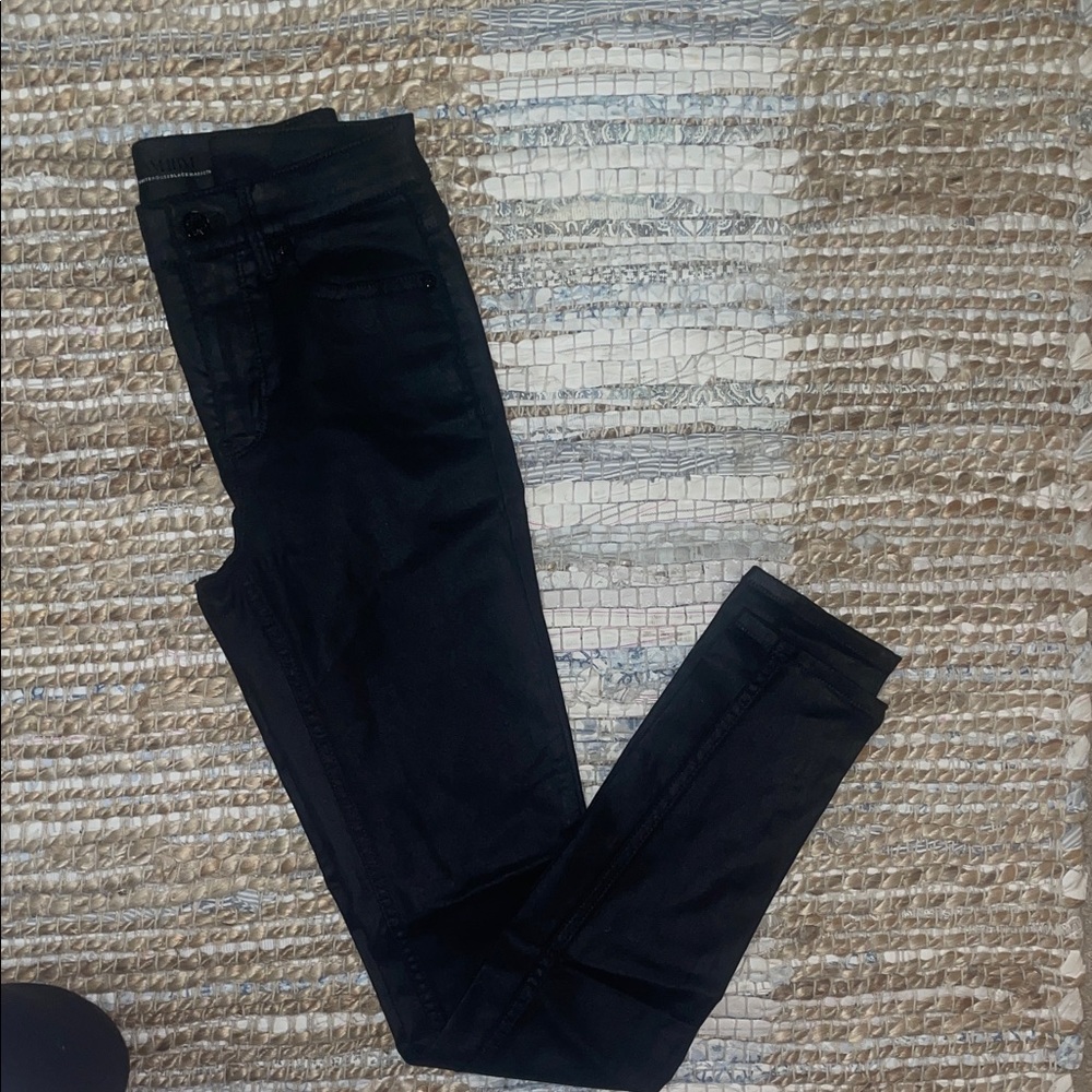 White House Black Market Jet Black Coated Denim Sz 00